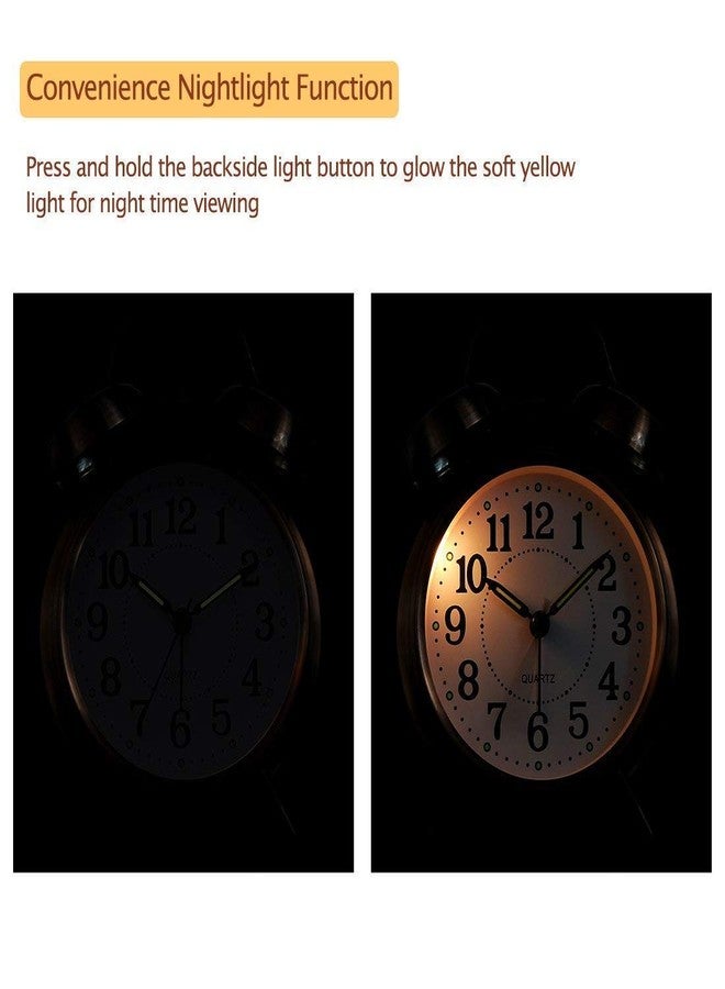 SCILLA Twin Bell Copper Table Alarm Clock with Night LED Light for Student for Kids Bedroom| 3.5 Inches X 4.7 Inches X 1.9 Inches(Copper Color) - Image 4